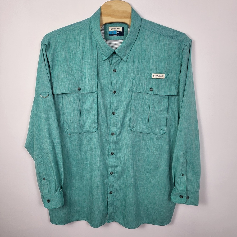 Magellan Outdoors Green Fish Gear Relaxed Fit Vented Fishing Shirt Mens Size 4XL